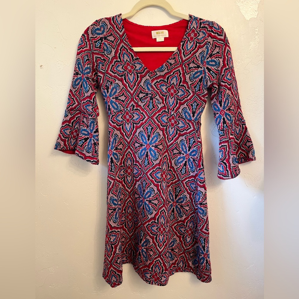 Maeve Vibrant Red and Blue Floral Long Sleeve Dress